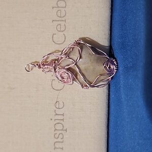 Polished Stone and Pink Wire Wrapped Pendant